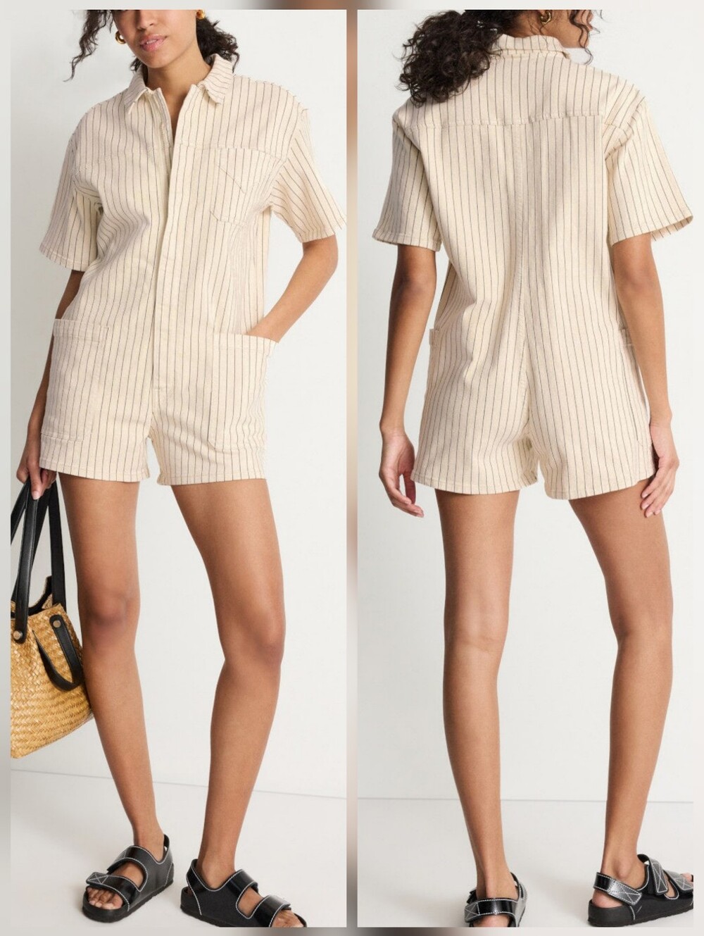 Hudson Boyfriend Romper Collared Short Sleeve Size S